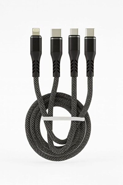 çuhacı 3lü Kablo Type-c Micro Usb Lightning Uçlu 3in1 Çoklu Şarj Kablosu Hızl...