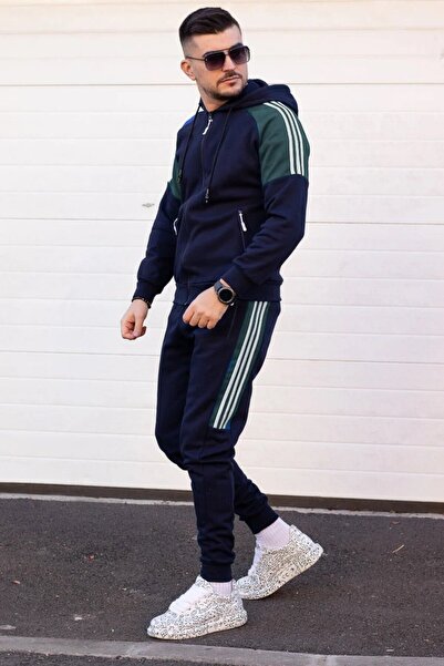 EXCLUSIVE STYLE Men's cotton tracksuit - Half DG Navy / Light green