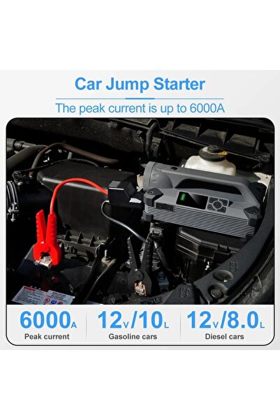 Tradeo جهاز تشغيل السيارة المحمول مع ضوء LED وشاشة رقمية وبنك طاقة متعدد الوظ...