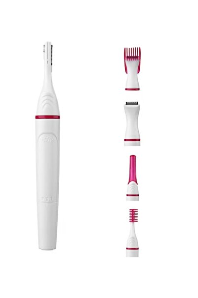 Generic Versatile eyebrow and hair trimmer, white and pink, 5 interchangeable heads