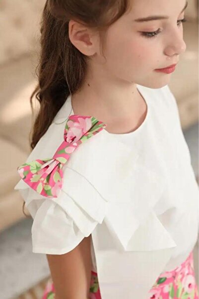 Alesaei-mondo tondo Girls' white blouse with bow, 7109