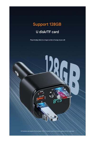 Generic Bluetooth MP3 Car Charger — USB/TF Playback, Lossless Audio, Type-C & USB Fast Charging, Retractab