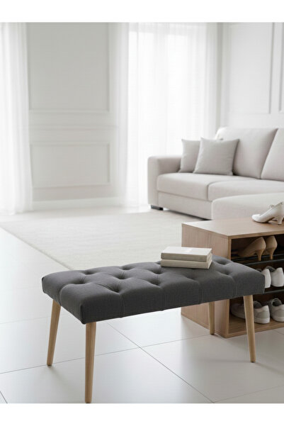 Kırlenta 90 X 40 AHŞAP AYAKLI PUF BENCH SALON YATAK ÖNÜ PUF