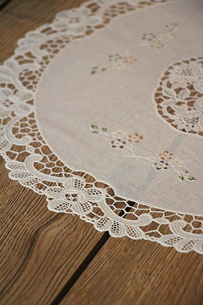 DDHOME 2' Round American Service Tablecloth with Lace Embroidery Appearance, 40 cm