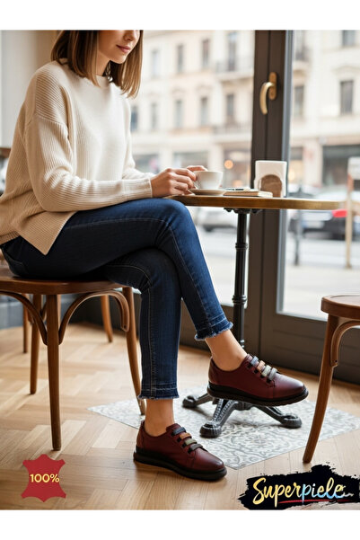 kevali TRC women's burgundy genuine leather casual shoes