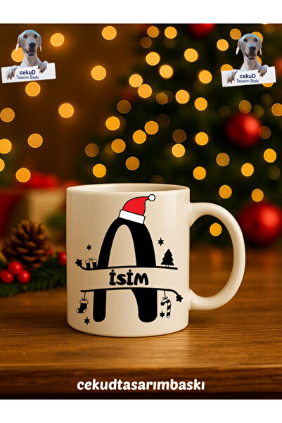 cekud tasarım baskı İsme Özel Harfli Seramik Beyaz Kupa Bardak (A Harfi)