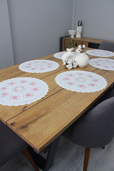 DDHOME 2' Round American Service Tablecloth with Lace Embroidery Appearance, 40 cm