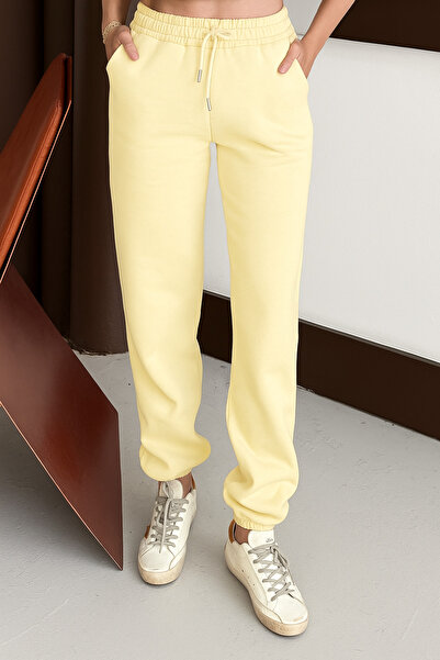 Mogi Butik Women's 3 Thread Fleece Lined Elastic Leg High Waist Sweatpants 3048