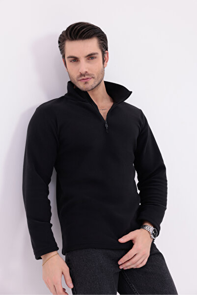Firststops Ανδρικό μαύρο φλις με μισό φερμουάρ