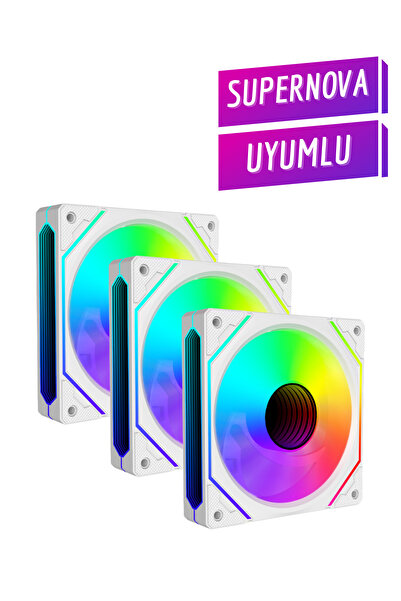 Revenge 3Pcs 6Pin Argb Fan Compatible with White Supernova Hexagon Mirrored Fan Set Connected to 6 Pin Controller