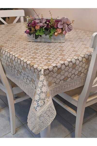 Başak Ev Tekstili Lace Edged 120X150 cm Pvc Oilcloth Erasable Daisy Pattern Tablecloth