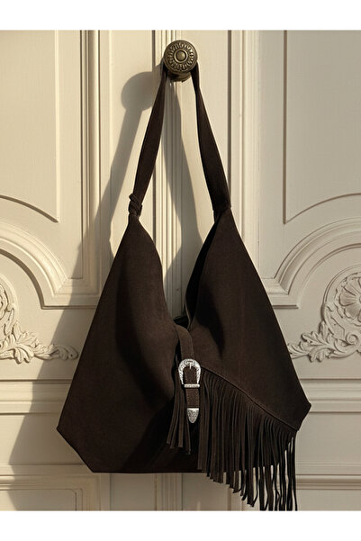 Duya Bags Salome Hakiki Süet Deri Püsküllü Omuz Çantası