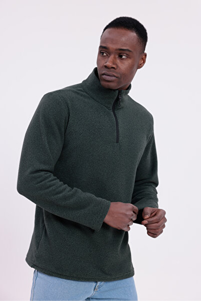 freemen Men's Khaki Fit Mock Neck Half Zipper Sweatshirt Fleece