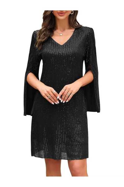 elissaa V YAKA SÜS KOL PUL PAYET MİNİ ELBİSE