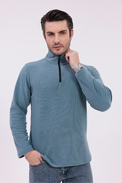 Firststops Men's Blue Half Zip Fleece Sweatshirt