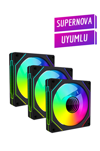 Revenge 3Pcs 6Pin Argb Fan Compatible with Black Supernova Hexagon Mirrored 6 Pin Controller Connected Fan Set