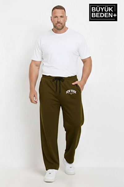 Superlife Men's Plus Size New York Printed Relaxed Fit Elastic Waistband Leg Hem Patchwork Sweatpants Spr26Ea952-5