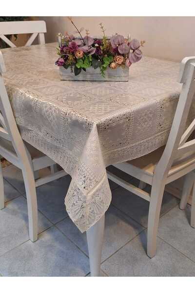 Başak Ev Tekstili Lace Edged 120X150 cm Pvc Oilcloth Erasable Square Lace Pattern Tablecloth