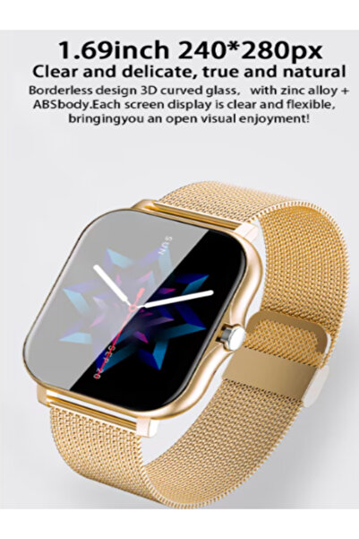 OEM Sports smartwatch, 2 straps included (stainless steel + silicone), heart rate monitoring, notifications, GOLD