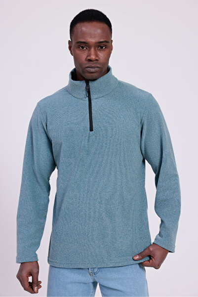 freemen Men's Blue Fit Mock Neck Half Zip Sweatshirt Fleece