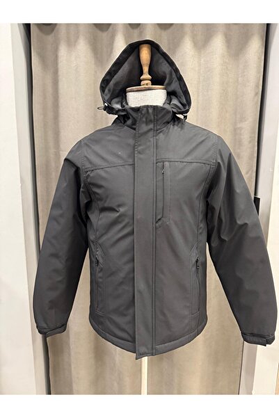 BIGAZZI SİYAH KAPŞONLU ERKEK KABAN