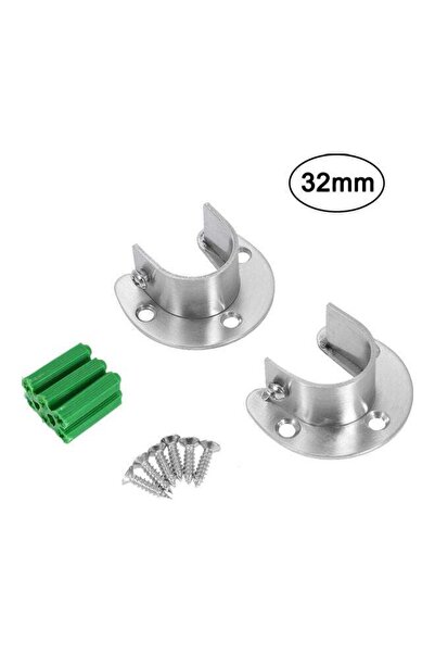 Generic 2-Piece U-Shaped Closet Pole Sockets Set Silver