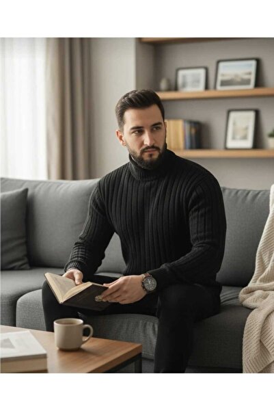 Daniel Lucci Men's Plus-Size Loose-Fit Turtleneck High-Neck Sweater