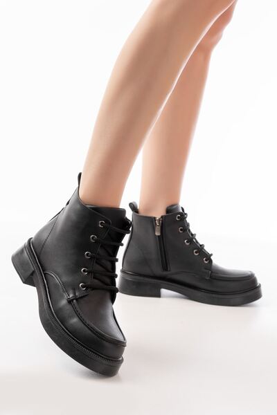 Zerenyus Zri̇n-2001 Premium Black Lace-Up Zippered Winter Women's Boots