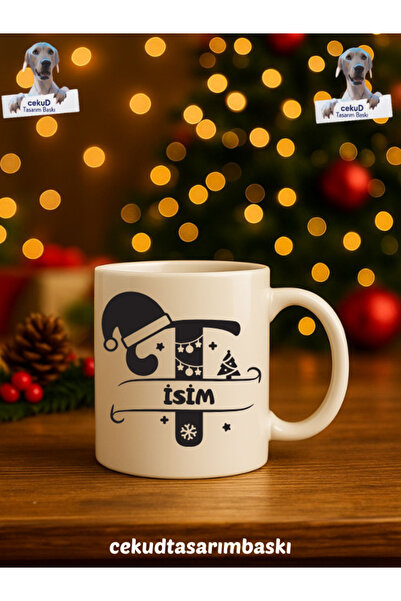 cekud tasarım baskı İsme Özel Harfli Seramik Beyaz Kupa Bardak (T Harfi)