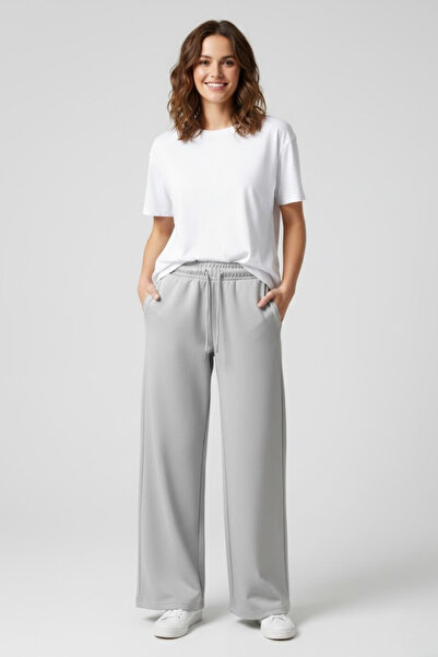 Superlife Women's Soft Lightweight Breathable Fabric Wide Leg Pants – Comfortable Fit – High Waist – Gray
