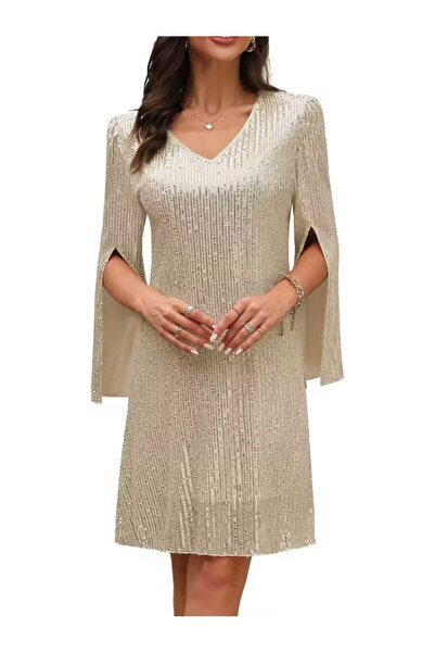 elissaa V YAKA SÜS KOL PUL PAYET MİNİ ELBİSE