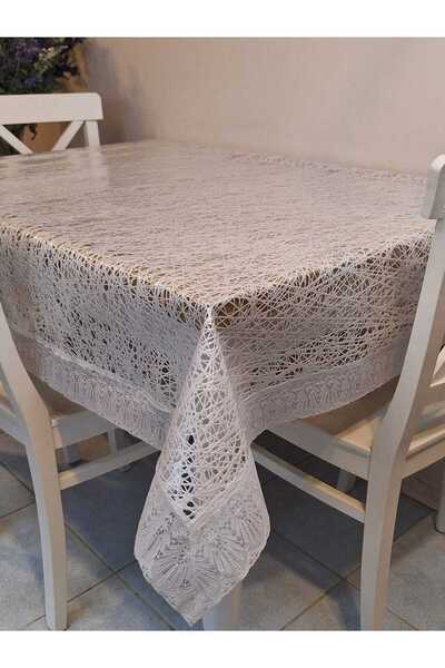 Başak Ev Tekstili Lace Edged 120X150 cm Pvc Oilcloth Wipeable Spider Web Pattern Tablecloth