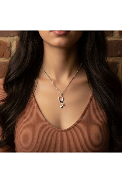 Alooya Doktor Steteskop Gümüş Kaplama Düz Zincir Kolye