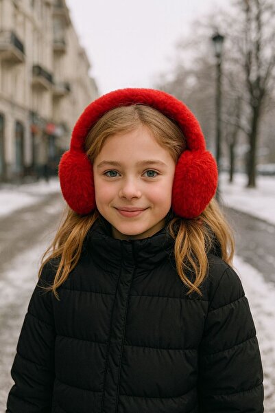 FELLMENS Căști roșii din pluș cu textura moale pentru fete 8-14 ani