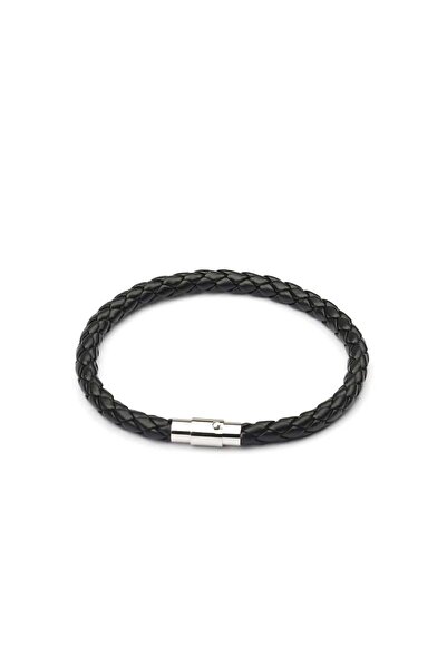 N&V AKSESUAR SİYAH İNCE DERİ ERKEK ÖRGÜ BİLEKLİK