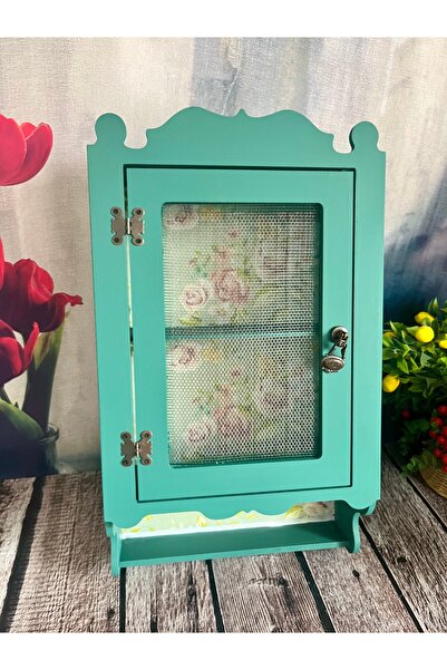 Bypinaryuksel Yeşil Çiçek Desenli Tek Kapaklı Tel Dolap,Terek