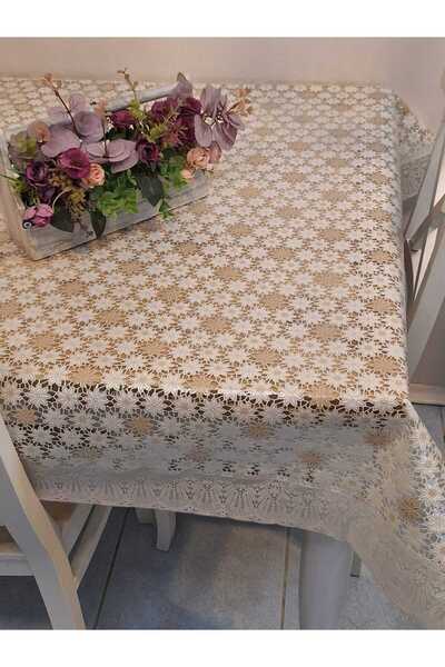 Başak Ev Tekstili Lace Edged 120X150 cm Pvc Oilcloth Erasable Daisy Pattern Tablecloth