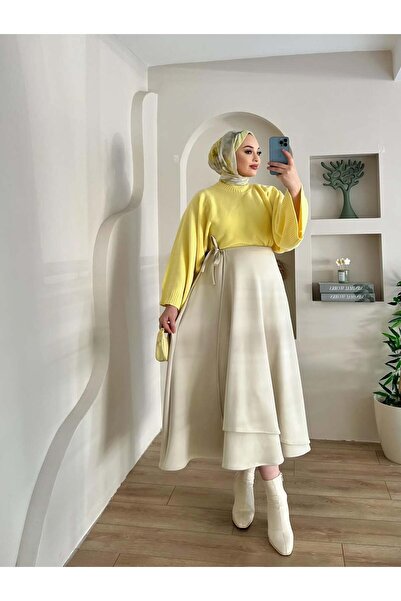 Blue Morpho Scuba Fabric Wrap Model Tied Skirt