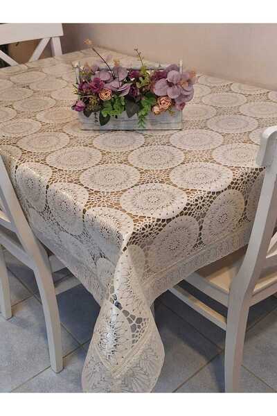 Başak Ev Tekstili Lace Edged 120X150 cm Pvc Oilcloth Erasable Round Patterned Tablecloth