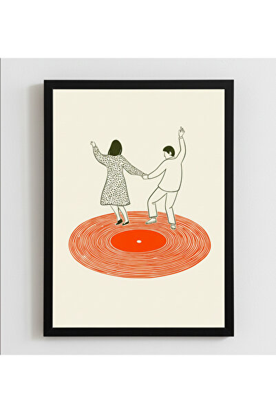 MIOVI Siyah Ahşap Çerçeveli “Vinyl Dance” Poster – Retro Minimal Çift Dans Du...