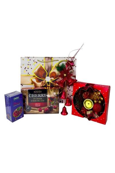 velve Pachet Christmas Delight,praline Roshen Cherry,cutie ceai,set decorativ...