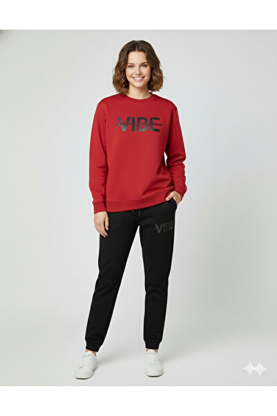 LiyAdaCo Unisex Pulse Printed Red Crew Neck Bottom Top Tracksuit Set