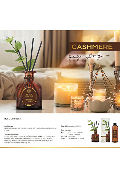 Ultra Compact Set Odorizant de Cameră Premium cu Bețișoare – Cashmere, Difuzo...