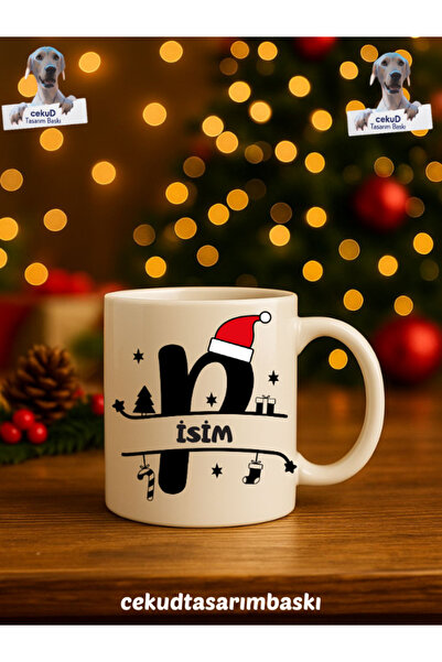 cekud tasarım baskı İsme Özel Harfli Seramik Beyaz Kupa Bardak (P Harfi)