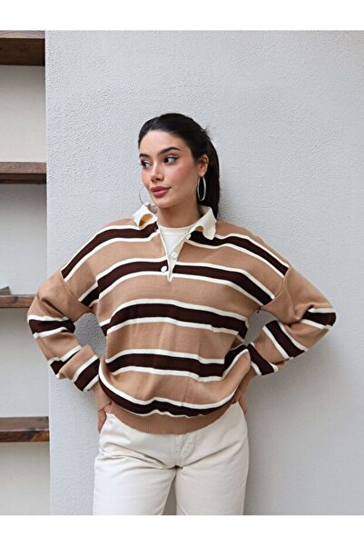 Sheesy Polo Neck Striped Knitwear Sweater
