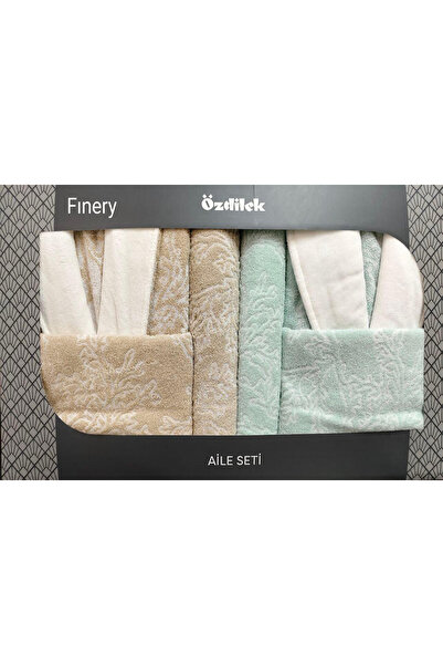 Özdilek Finery Bornoz Aile Seti Bej-Yeşil