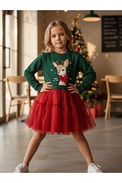 Zekids Girl's Christmas Themed Tulle Bow Dress