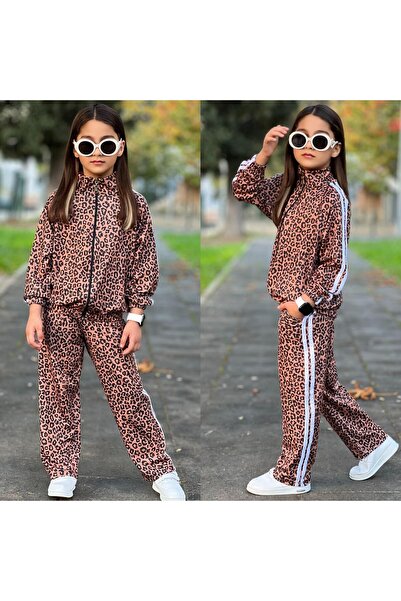 KOKOŞ BEBEK Girl's Leopard Print Zippered Tracksuit Set - Age 4/14 - 31577