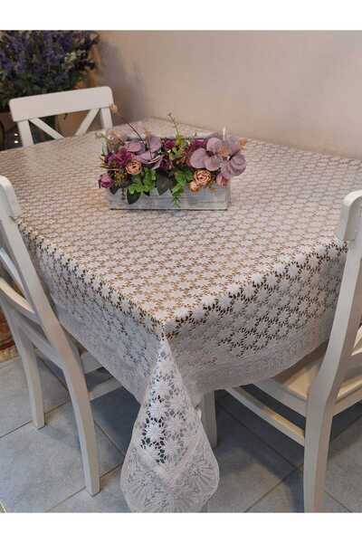 Başak Ev Tekstili Lace Edged 120X150 cm Pvc Oilcloth Erasable Daisy Pattern Tablecloth
