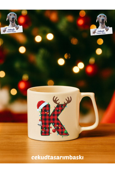 cekud tasarım baskı Beyaz Kulp Yılbaşı Temalı Seramik Kupa – Özel Tasarım Hed...